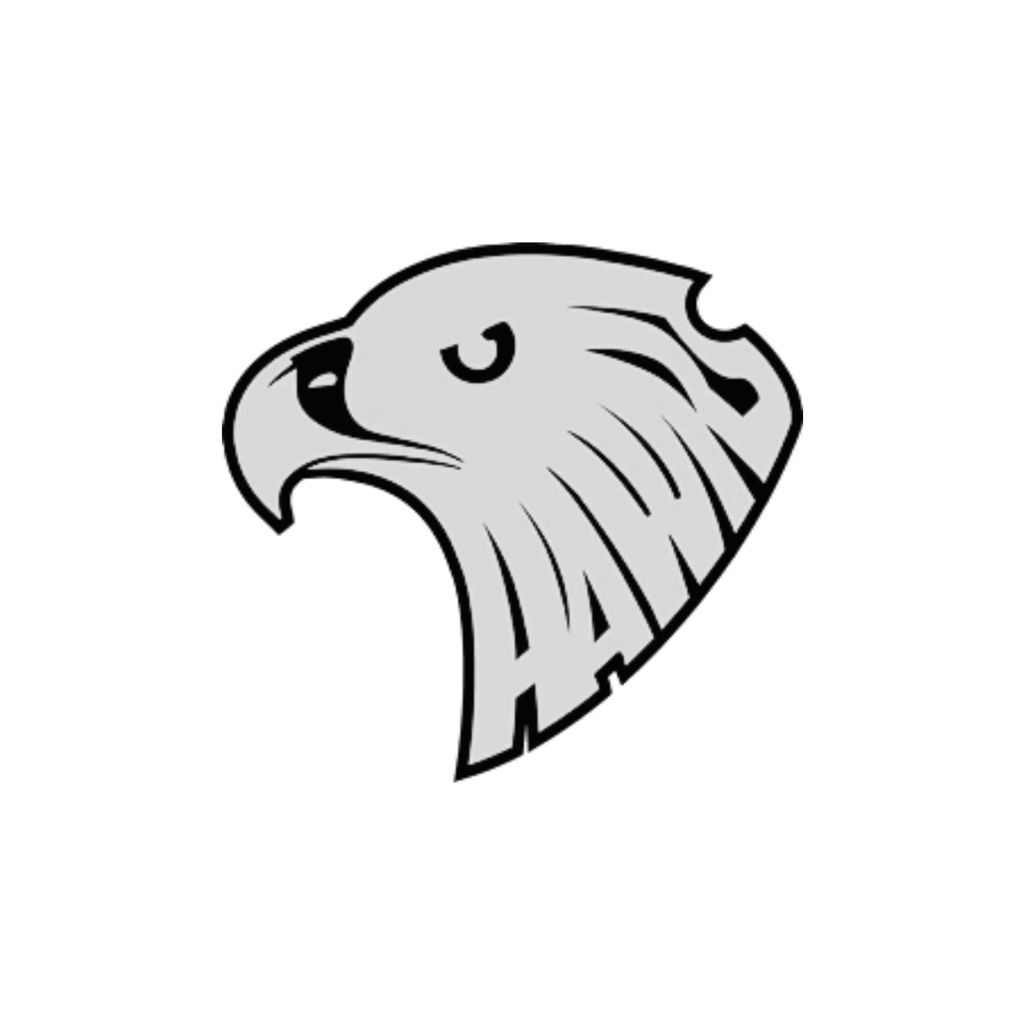 A black and white cartoon illustration of a smiling tiger's face with detailed stripes.