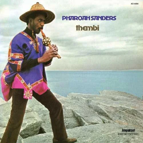 Man wearing a large straw hat, colorful traditional clothing, holding and playing an instrument on a rocky shoreline with the ocean in the background.