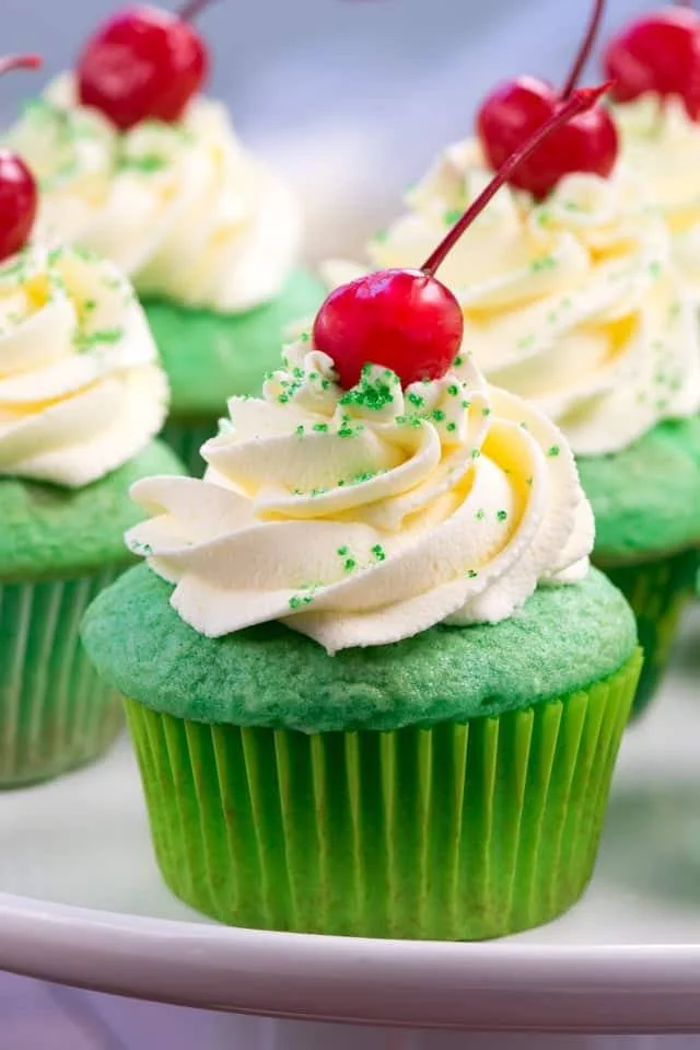 Shamrock Shake Cupcakes - Mint Cupcakes with Vanilla Milkshake Frosting with Cherry on Top