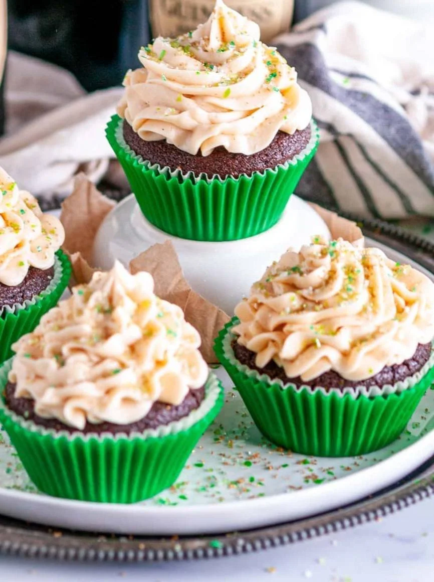 Chocolate Stout Cupcakes with Irish Cream Buttercream and Ganache Filling