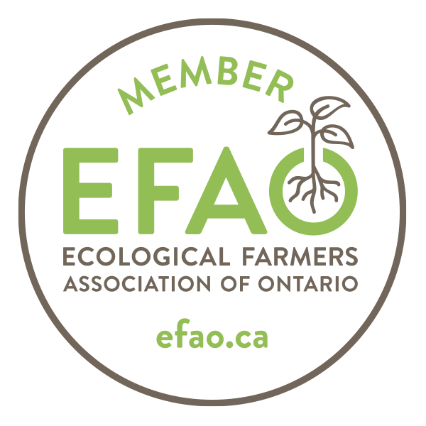 Logo for the Ecological Farmers Association of Ontario (EFAO) featuring a plant sprout inside the letter 'O' and the website efa.ca.