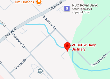Map showing the location of VODKOW-Dairy Distillery near Industrial Drive and Ottawa Street.