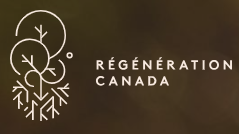 Logo with white outline of a stylized tree and snowflakes on a dark background, with text 'Regeneration Canada' next to it.
