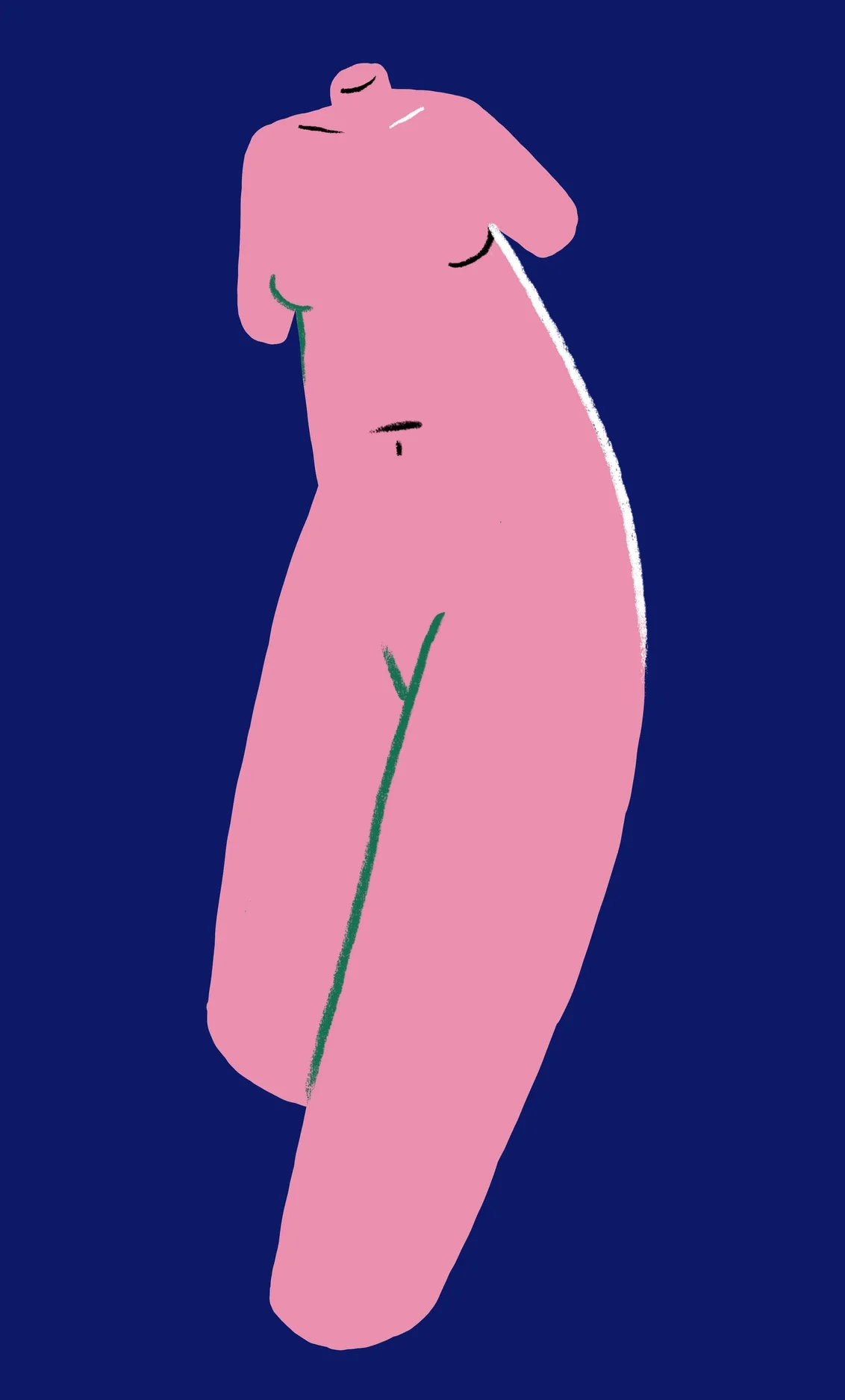 Abstract digital illustration of a woman with curly hair, focused on her side profile, against a dark blue background.