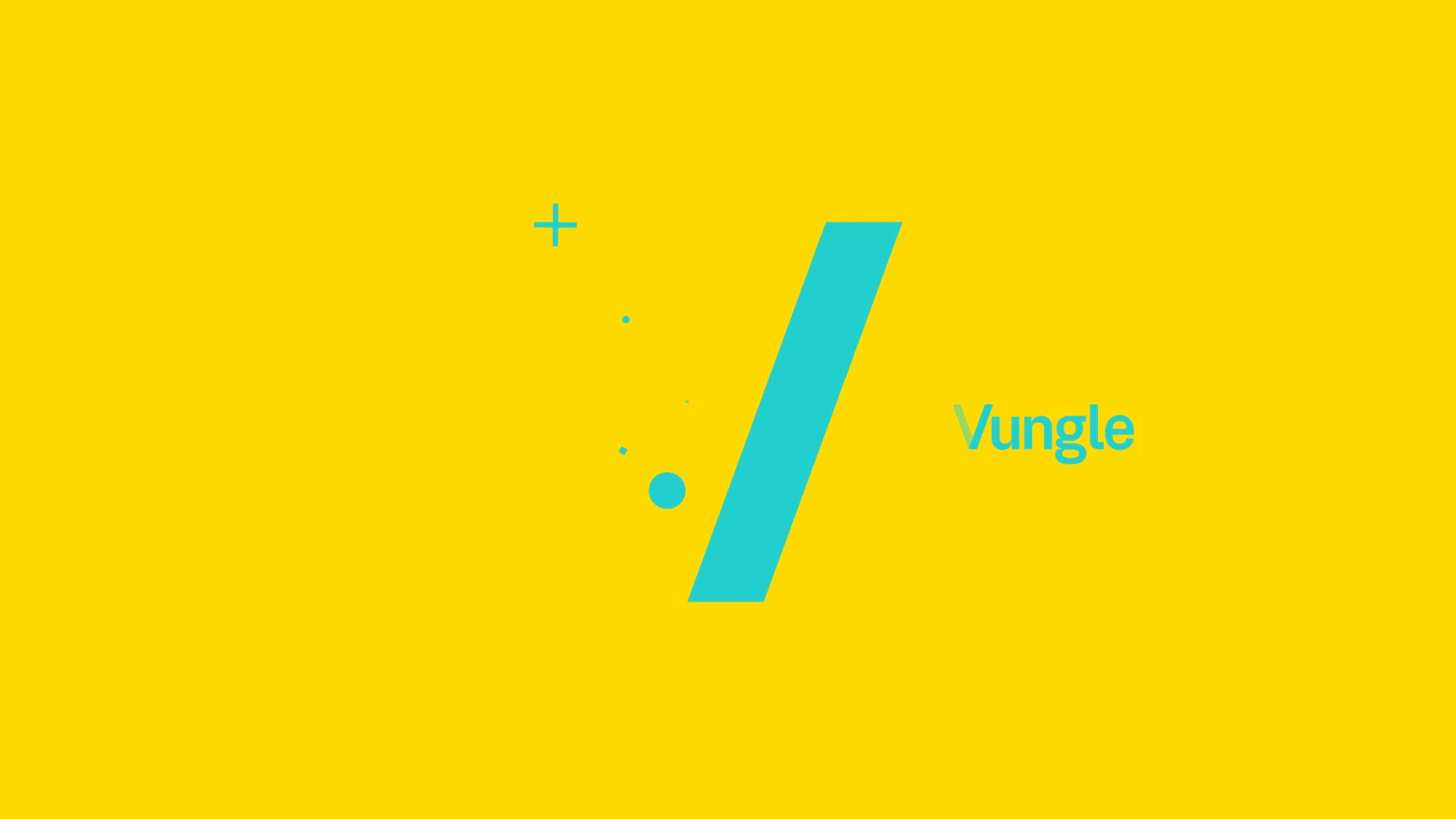 Bright yellow background with a large light blue slash and the word "Vungle" in blue text.