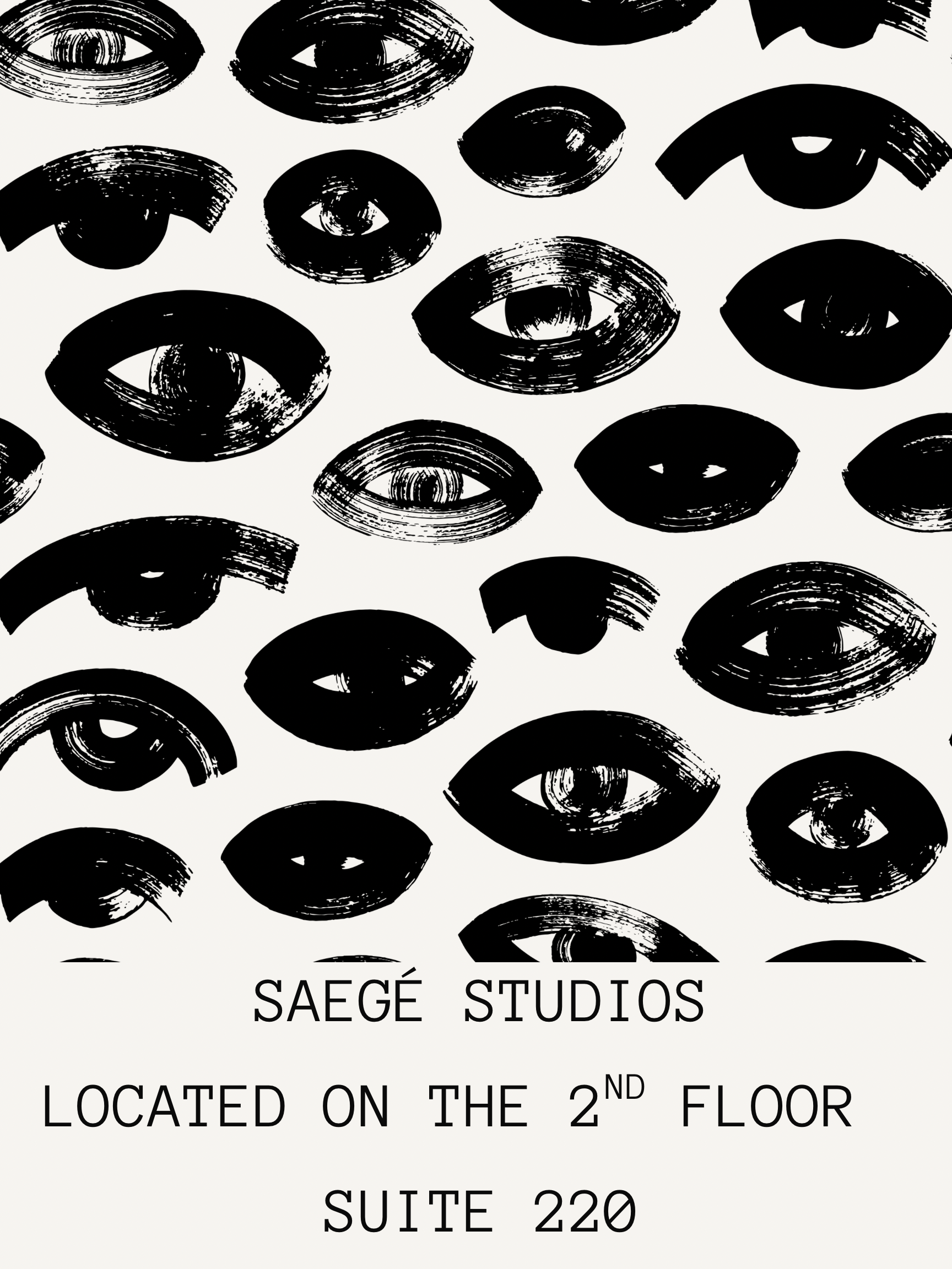 Poster for Sage Studios, located on the 2nd floor, featuring studio details and contact information