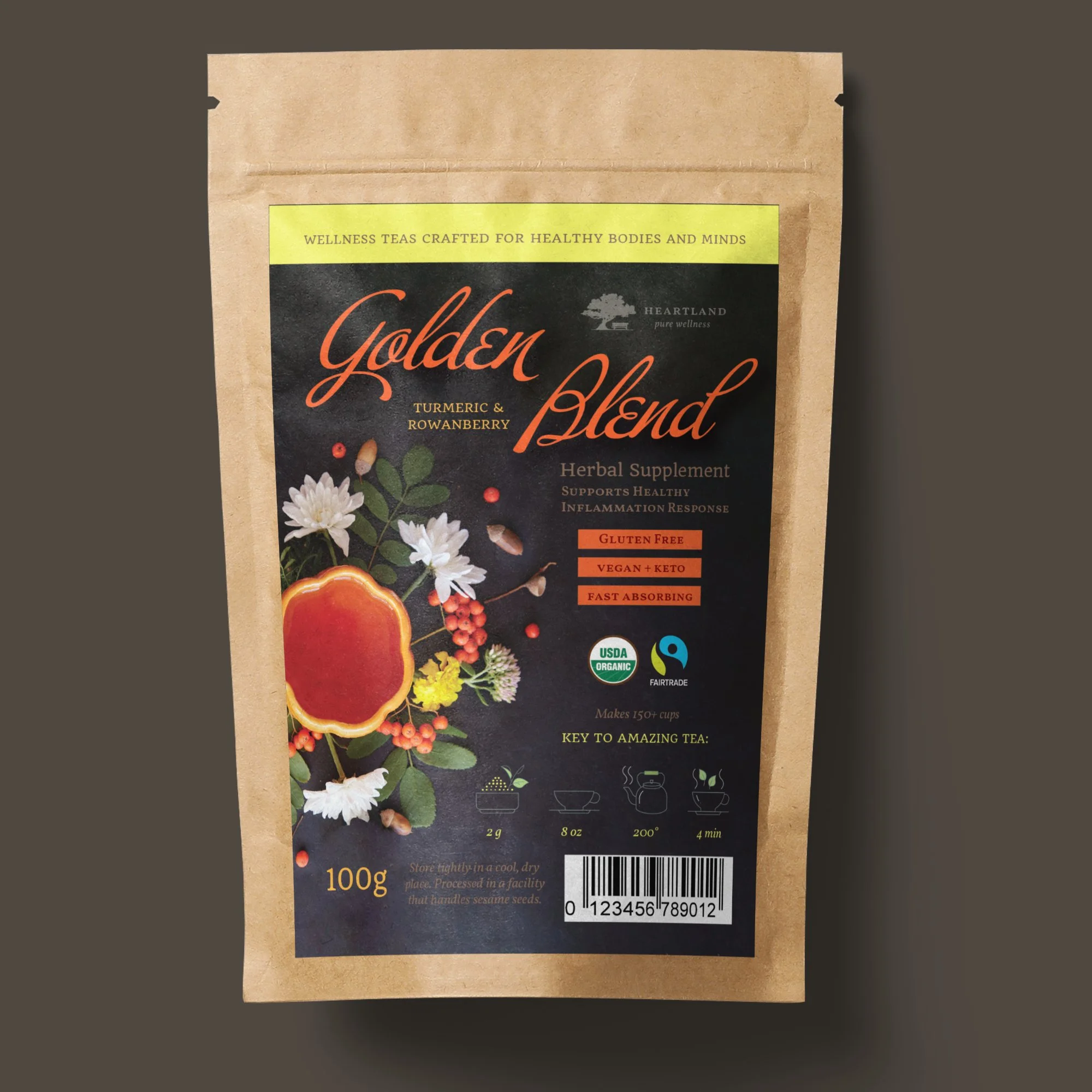 Herbal supplement tea packaging custom label design kraft pouch packaging design