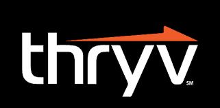 Thryv logo with black and white text and an orange arrow above the text.