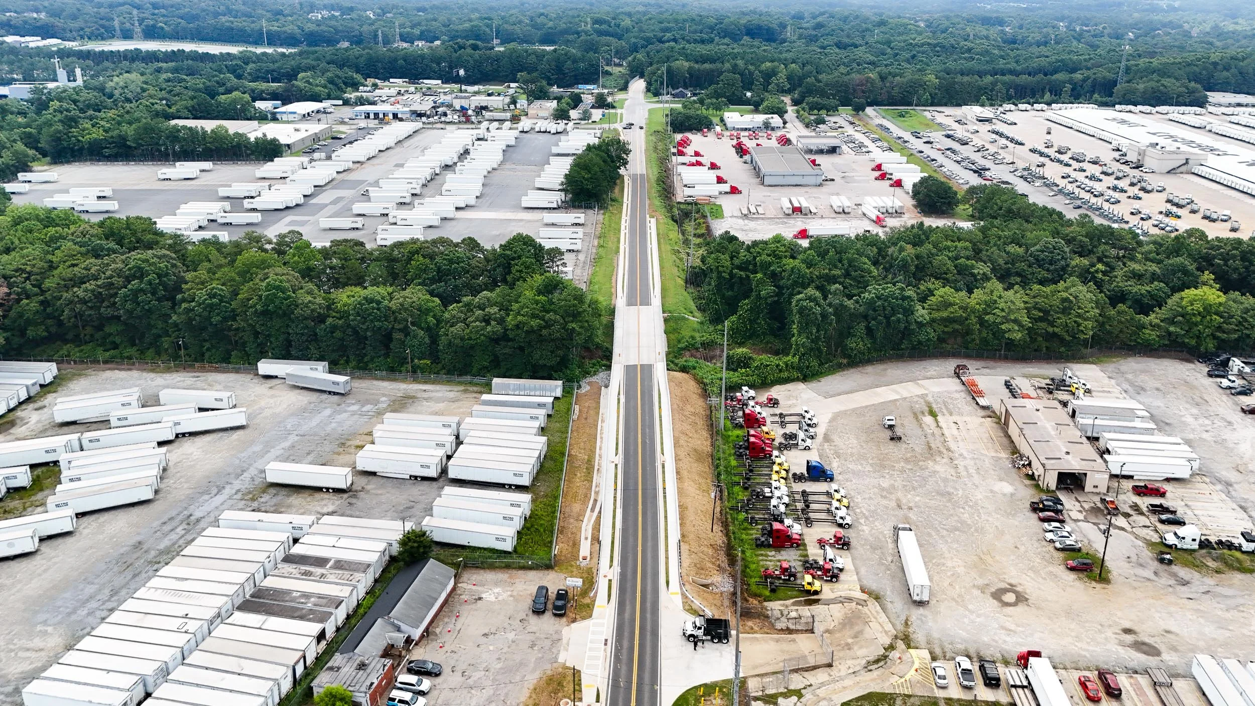 A drone photo of Cedar Pointe Bridge in Decatur, Georgia. 