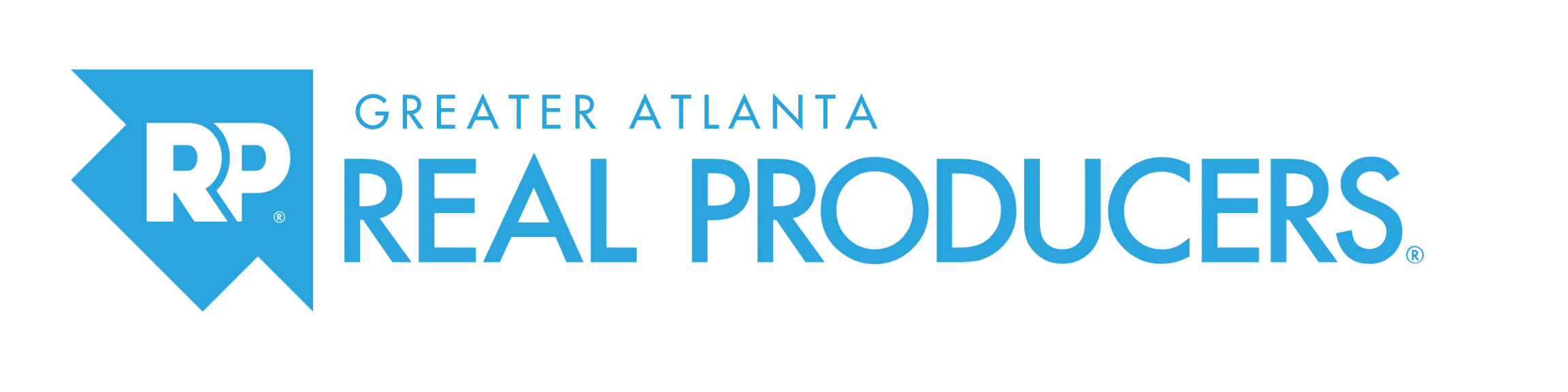 Logo of Greater Atlanta Real Producers featuring a blue arrow shape with 'RP' inside and blue text reading 'Greater Atlanta Real Producers'.