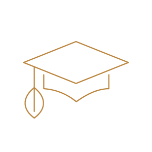Line drawing of a graduation cap with a tassel.