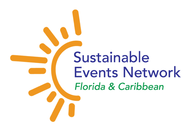 Sustainable Events Network logo with a stylized sun design in orange and purple text reading "Sustainable Events Network Florida & Caribbean."
