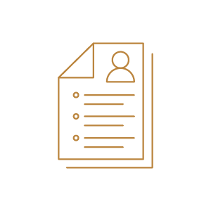 Outline icon of a resume or document with a person's silhouette at the top.
