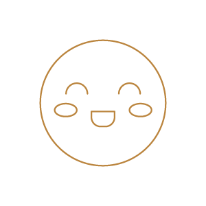 Cute smiling moon face with closed eyes and blushing cheeks.