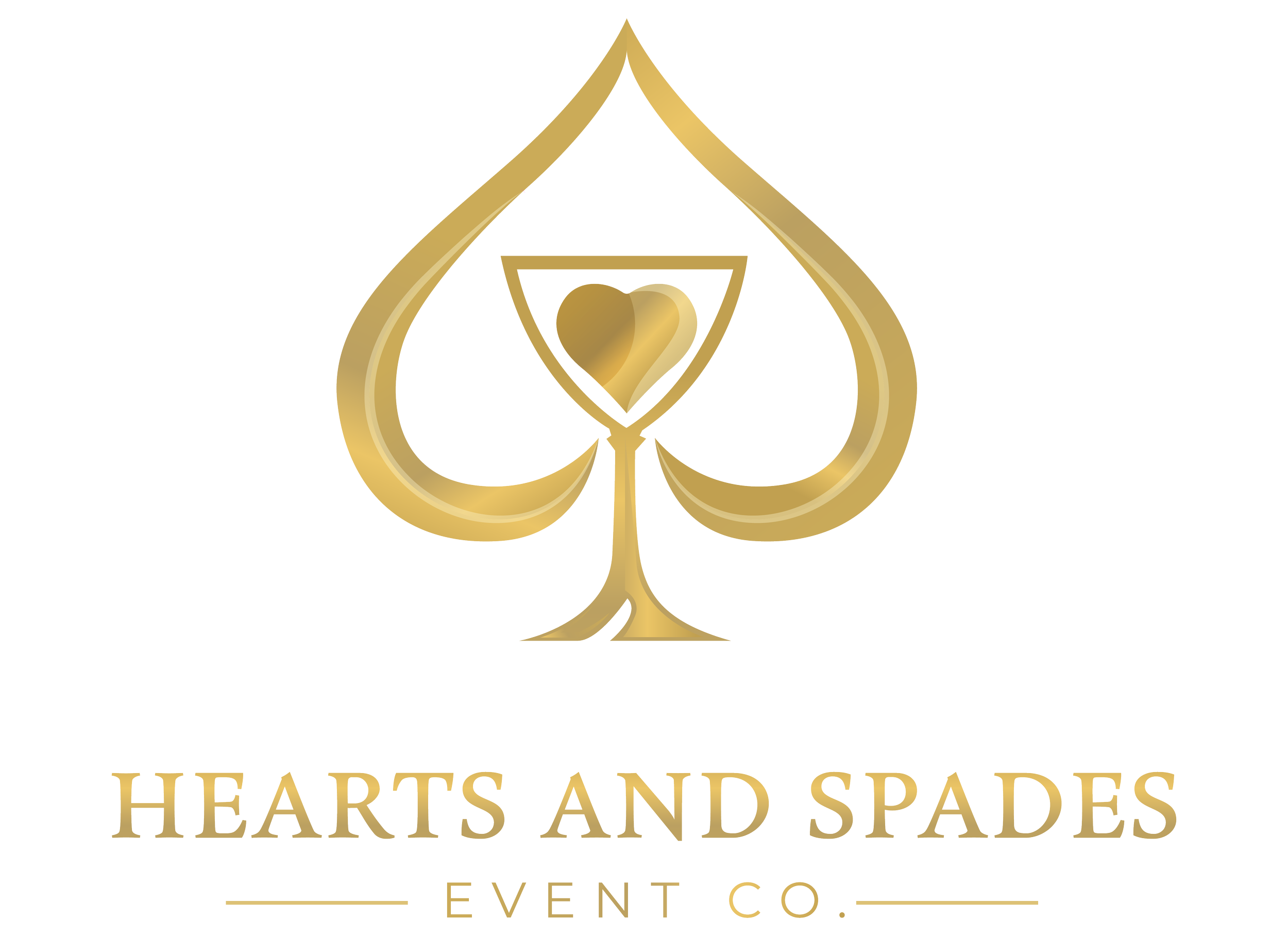 Logo for Hearts and Spades Event Co featuring a gold spade with a gold heart inside it.