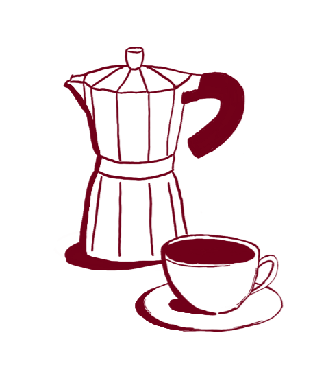 Sketch of coffee percolator and coffee cup