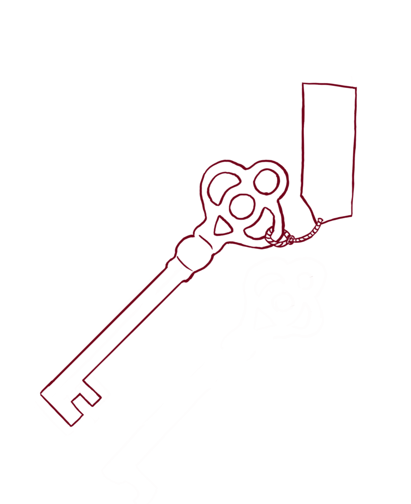 A technical drawing of a key in red outline on a black background.