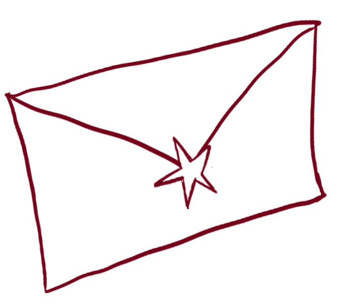Drawing of red envelope with star on front