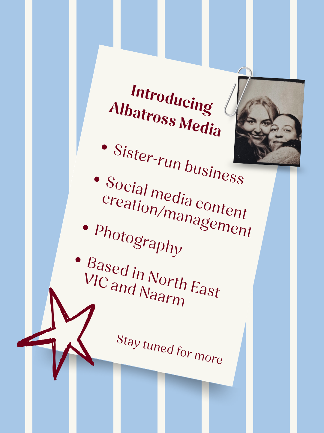 Graphic showing image of two women with text