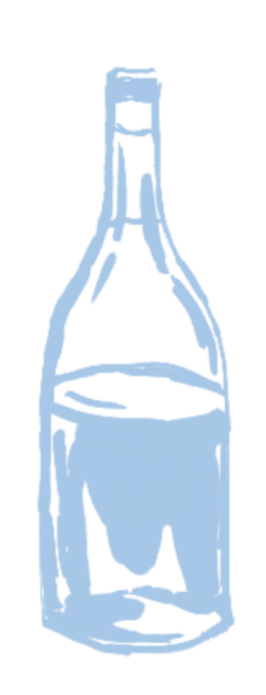 Drawing of a glass bottle filled with a liquid.
