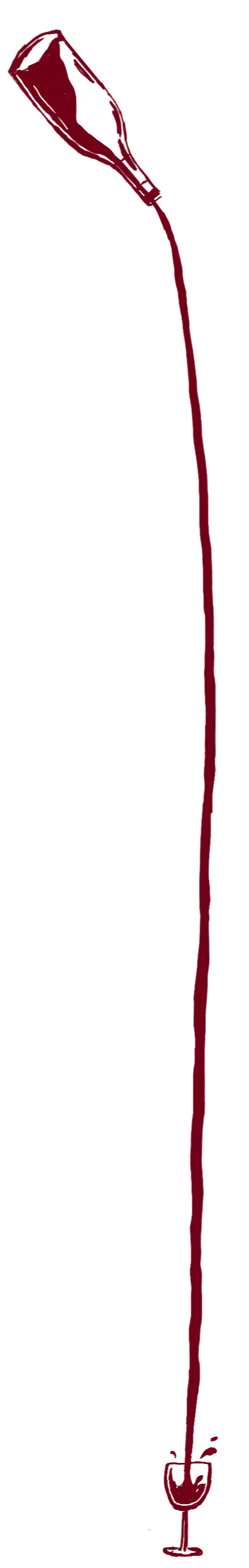 A stylized, minimalist illustration of a wine glass with red wine being poured from a bottle.