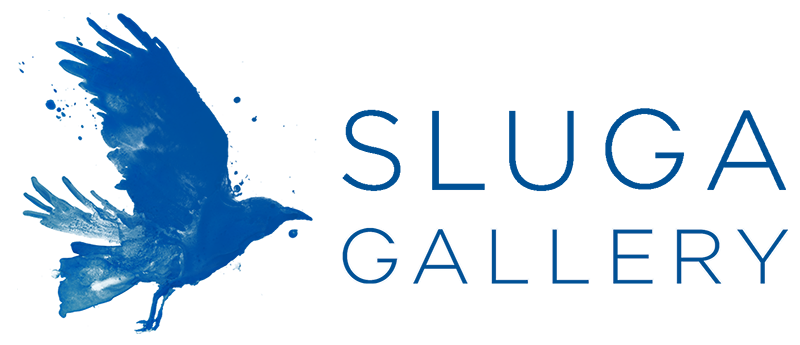 Blue logo of crow for sluga gallery