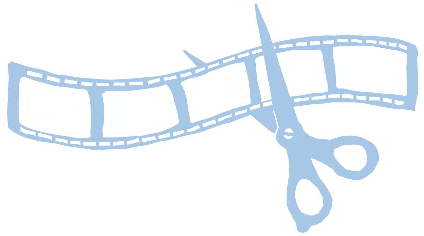 Drawing of scissors cutting row of film
