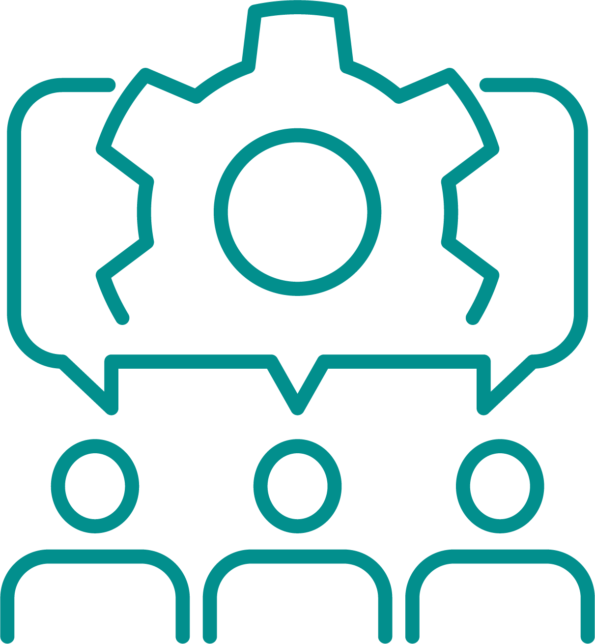 Icon of a gear above three people, representing team management or collaboration.