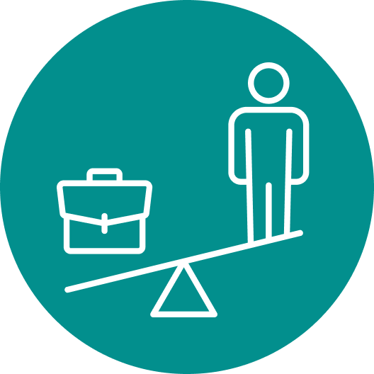 A person standing on one side of a seesaw with a briefcase on the other side, illustrating work-life balance.