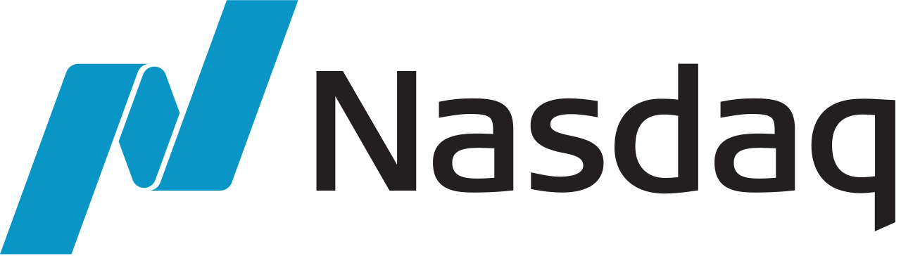 Nasdaq logo featuring a stylized upward arrow in blue and black text.