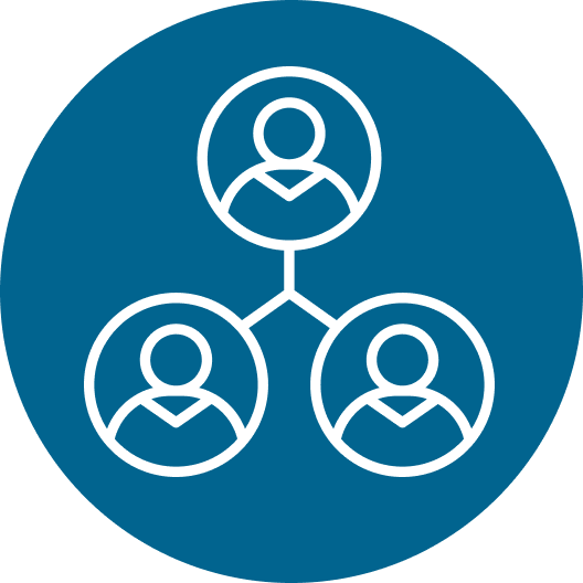 Icon representing a network of three people connected in a hierarchy
