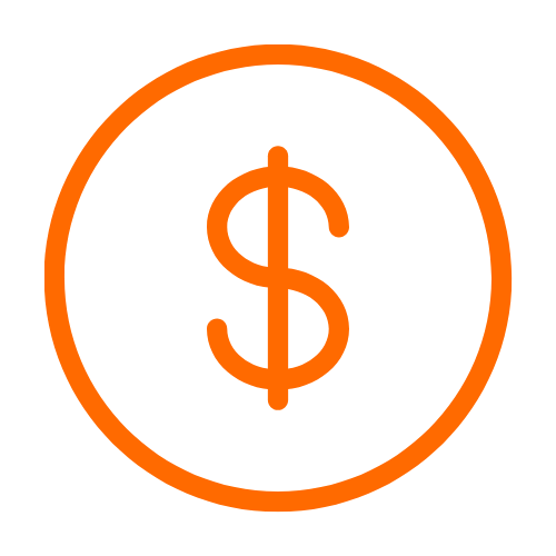 Orange dollar sign inside a circle on a black background.