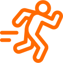 Icon of a person running quickly, depicted with motion lines.