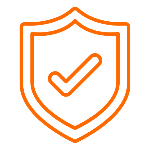 Orange shield with a check mark inside.