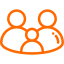 An icon of three orange people figures representing a group or community seated together.