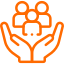 Icon of a hand holding a gear with interconnected nodes, representing service or technology.