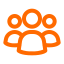 Icon of three stylized people in orange.