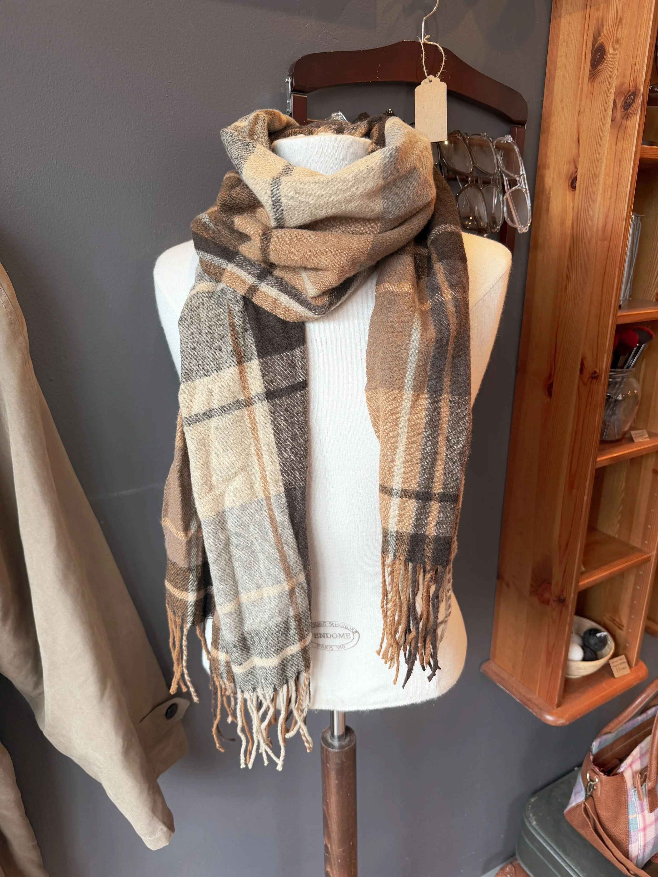 Super Soft Brown Checkered Scarf
