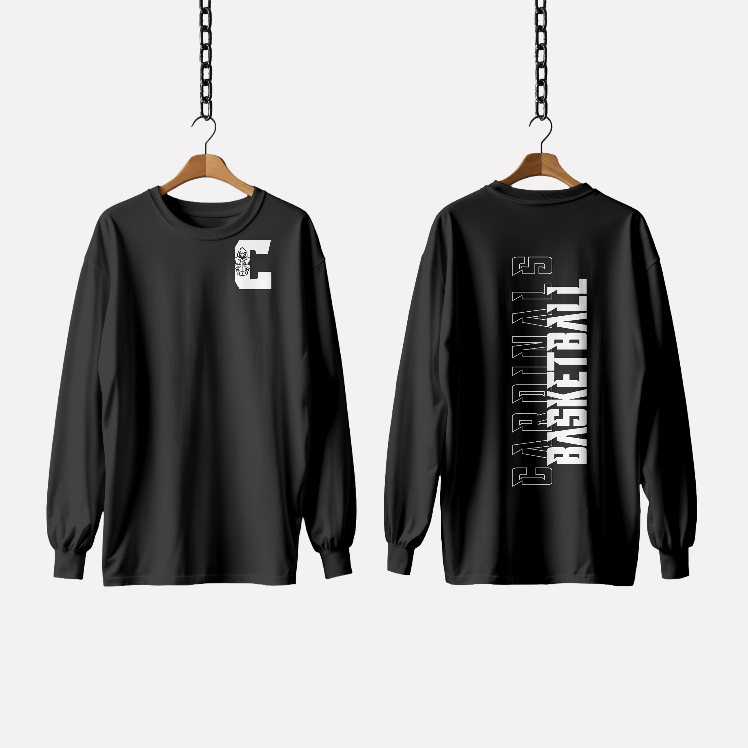Basketball Chest and Bold Letters Long Sleeve Shirt