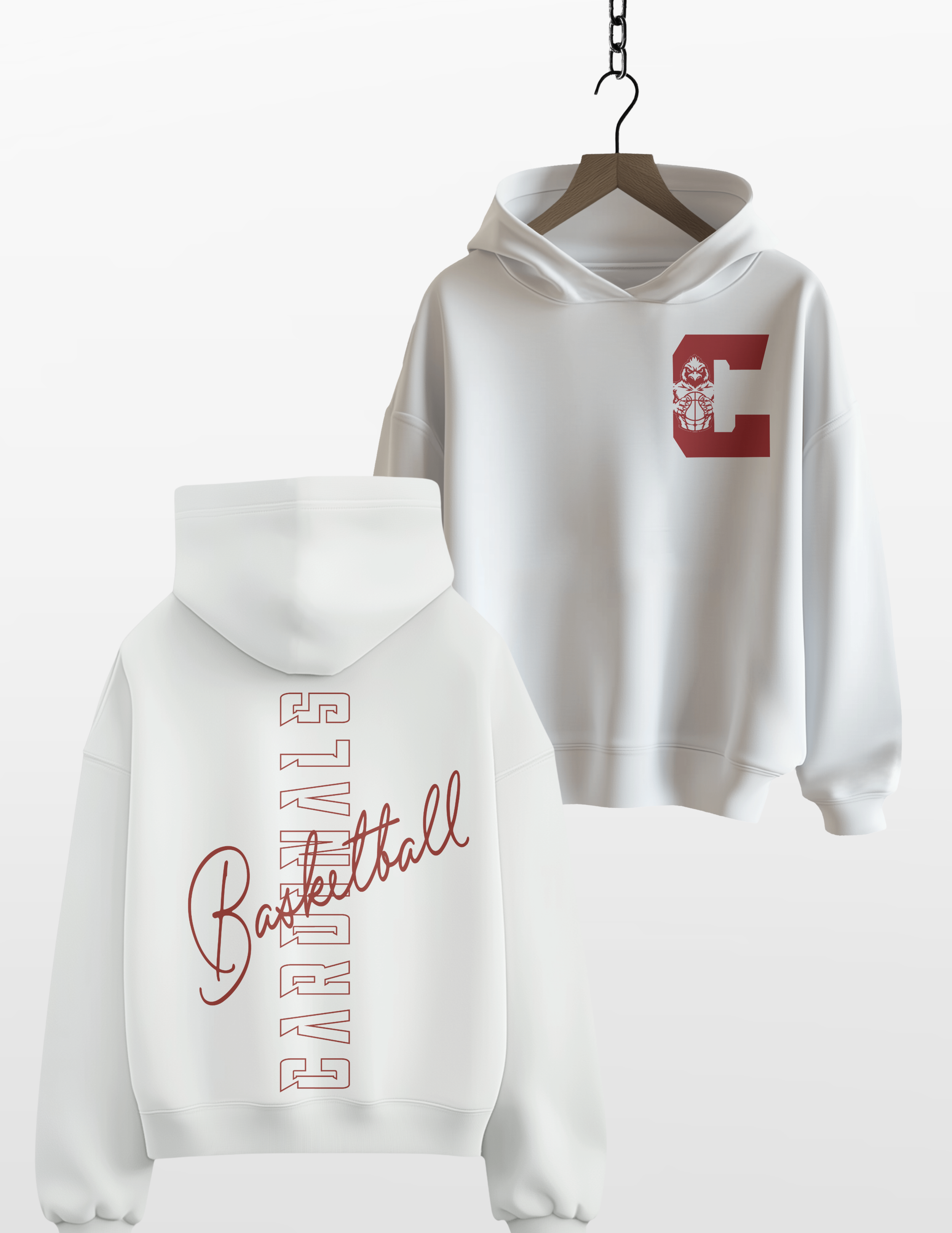 Basketball Chest and Back Cursive Hoodie and Crewneck