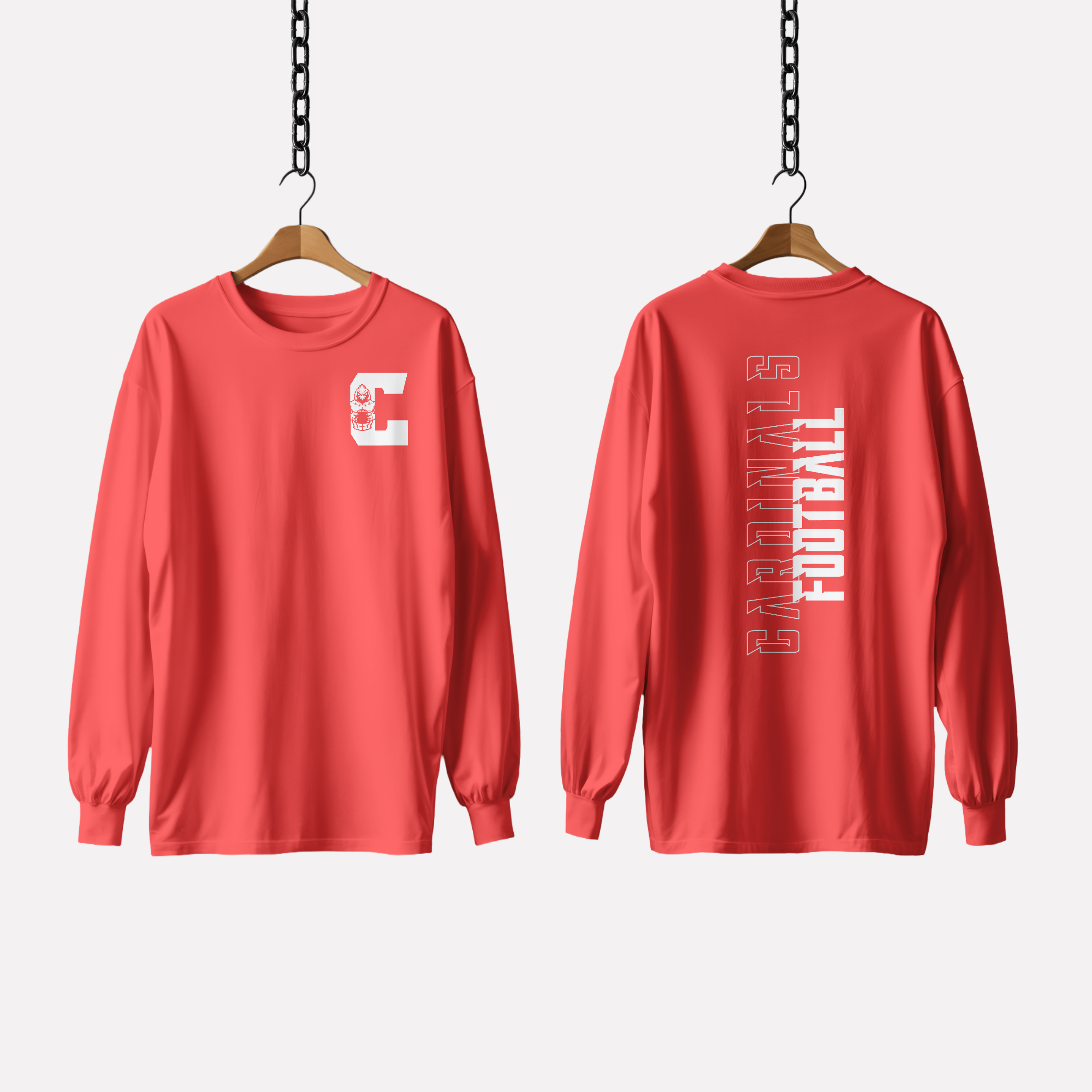 Football Chest and Back Bold Letters Long Sleeve Shirt