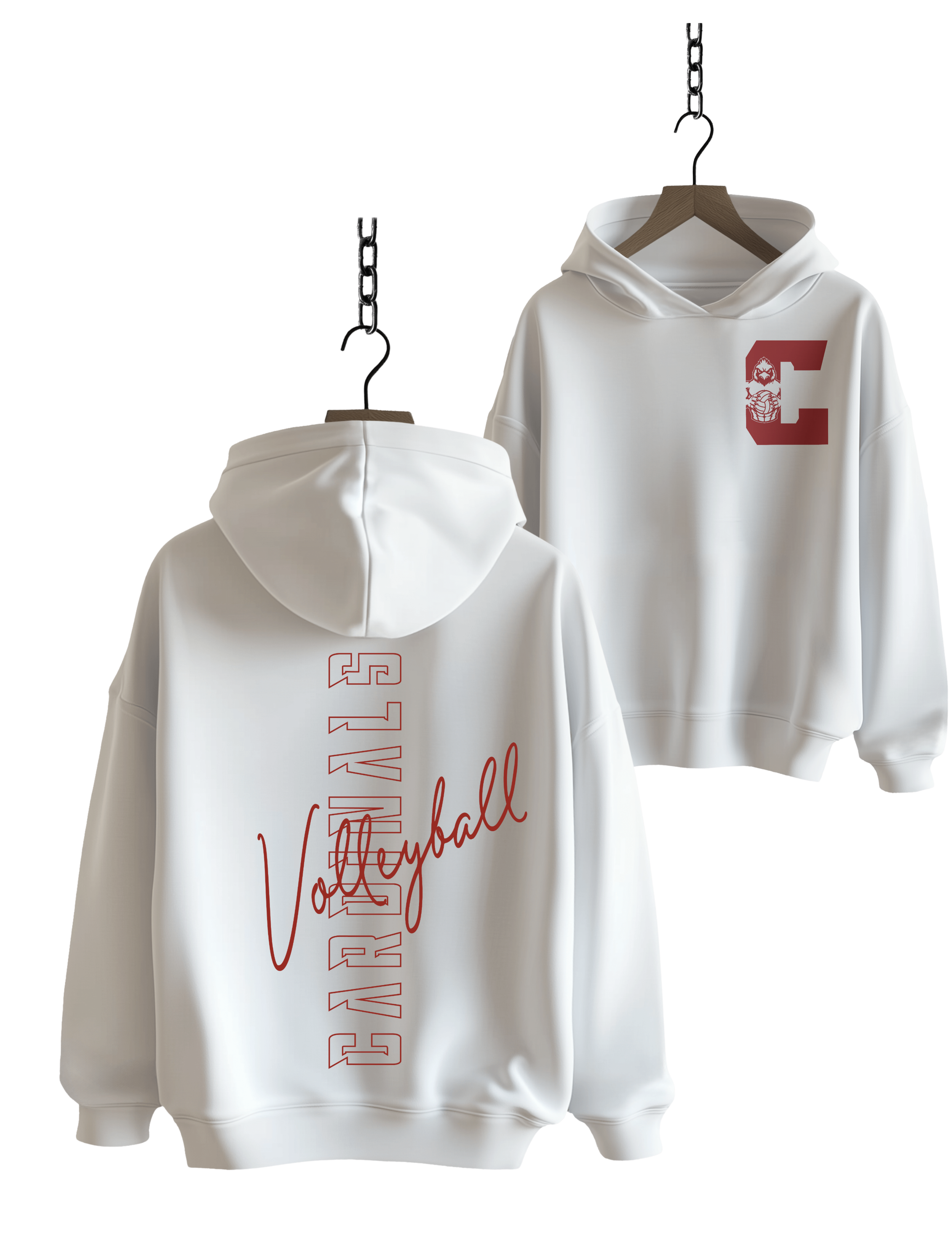 Volleyball Chest and Back Cursive Hoodie and Crewneck