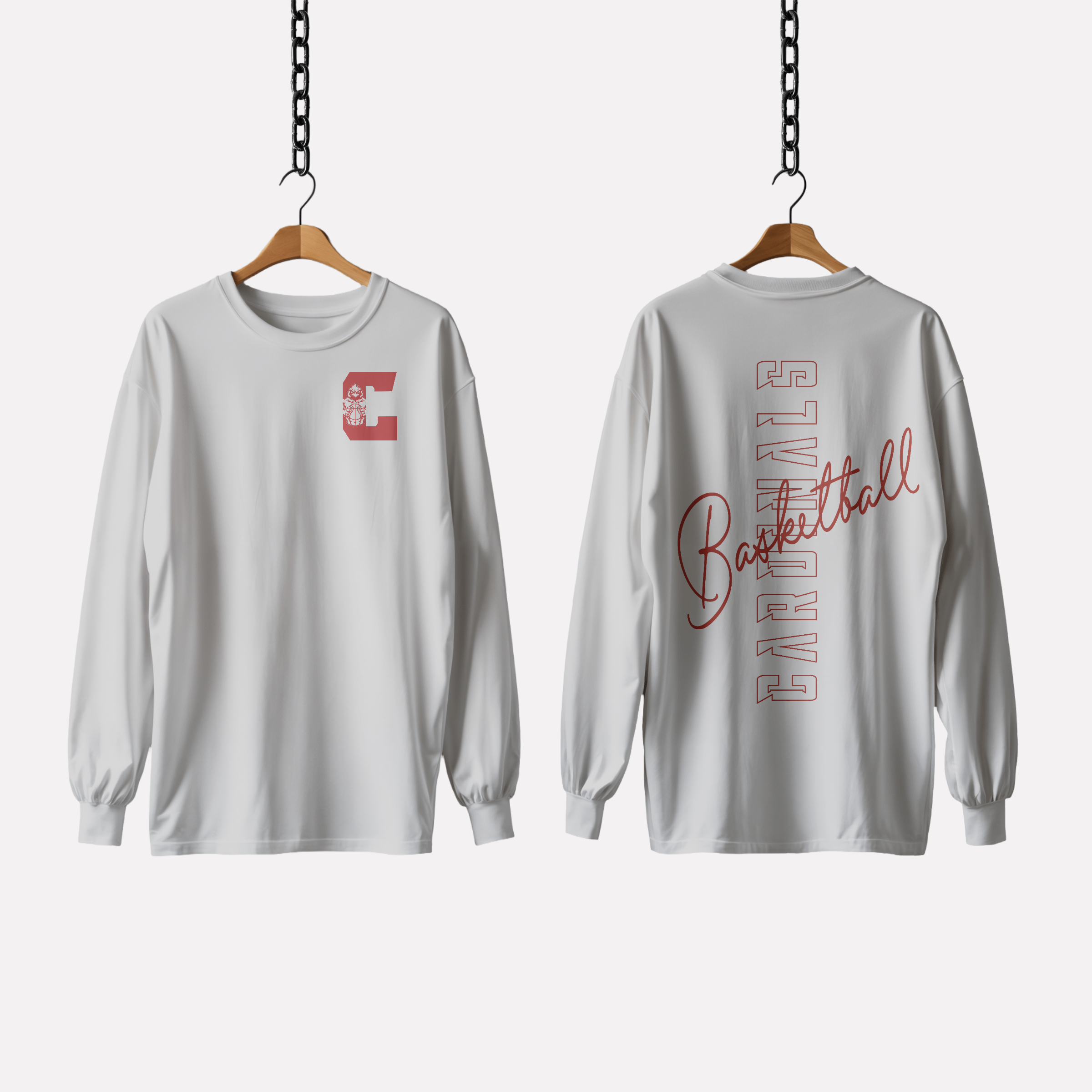 Basketball Chest and Back Cursive Long Sleeve Shirt