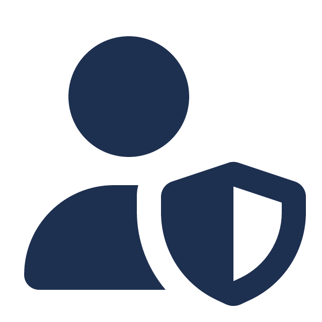 Icon of a person with a shield representing security or user protection.