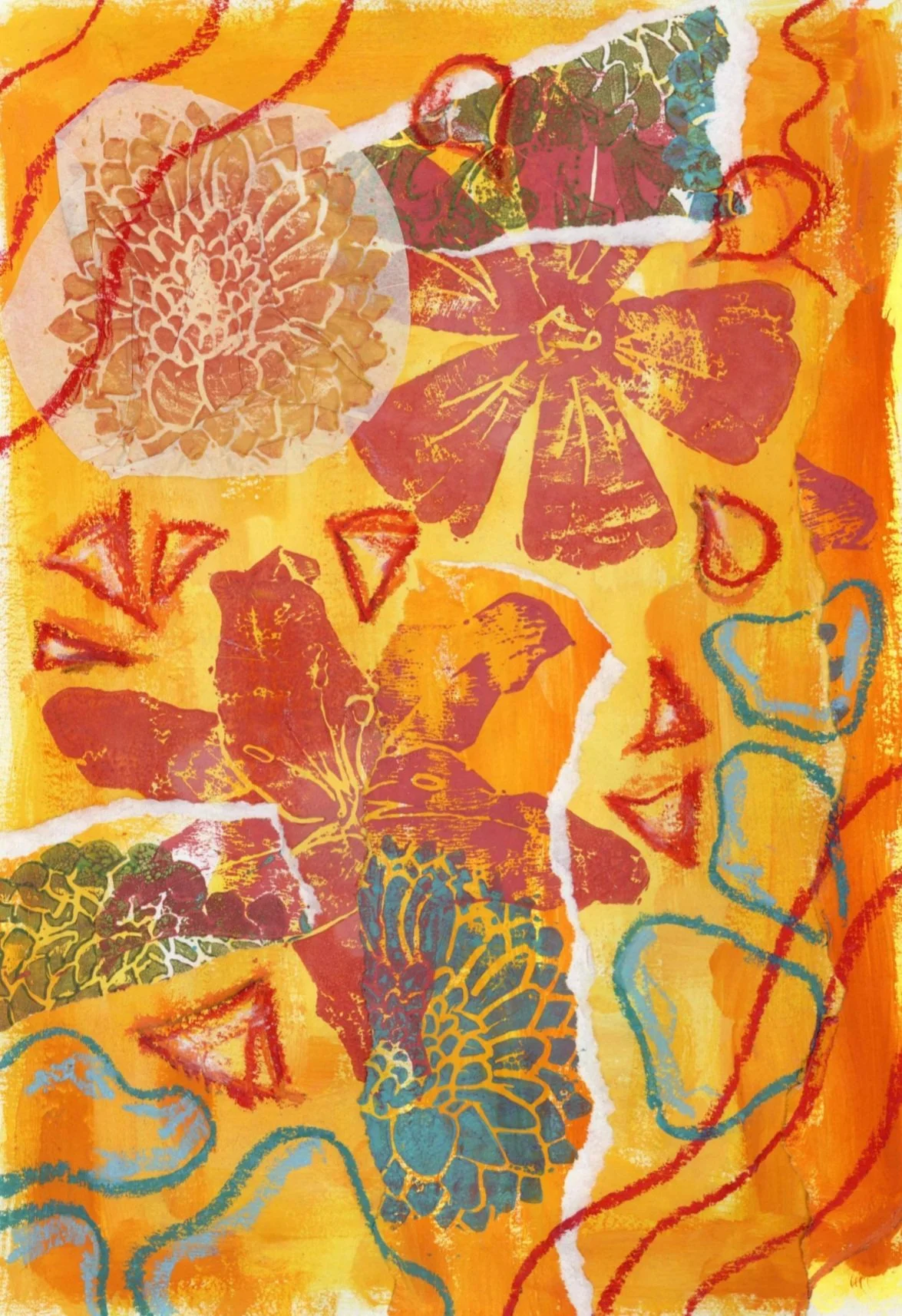 Untitled, 2024, Linoprint with oil pastels, 14.8 x 21.0 cm