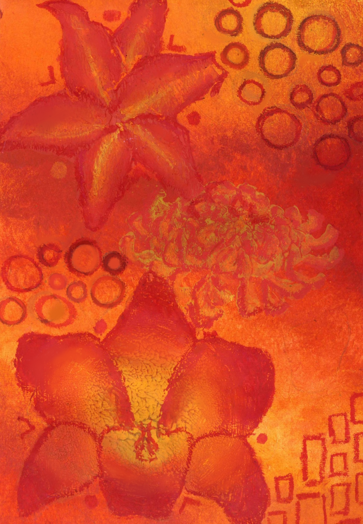 Untitled, 2025, Linoprint with gouache and oil pastel , 21 x 29.7 cm