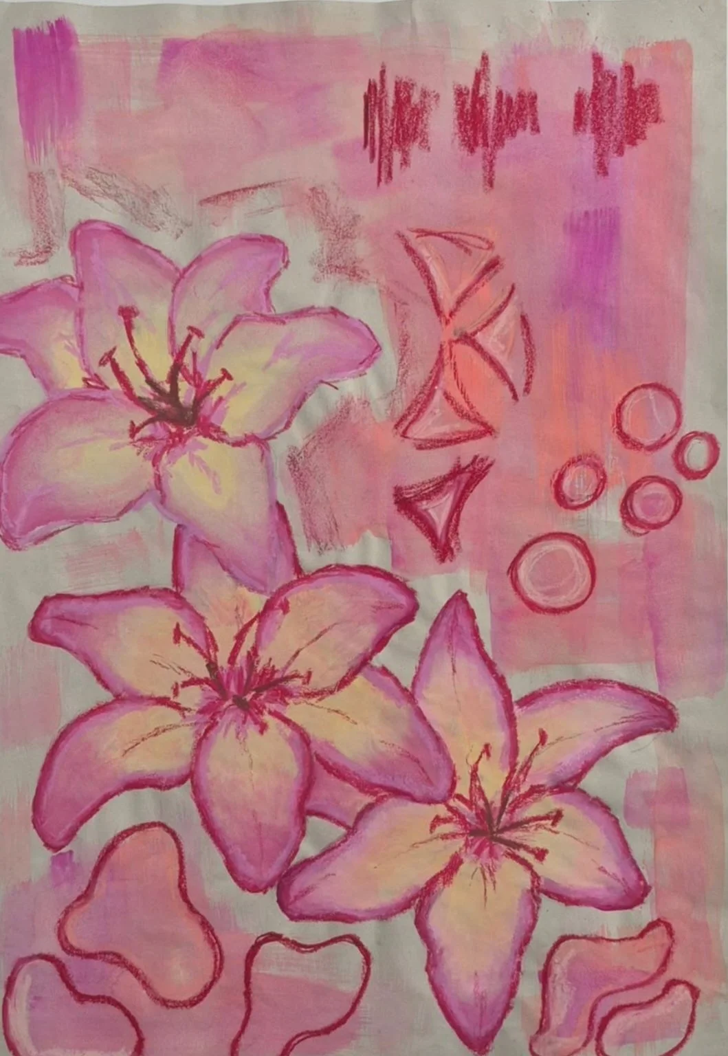 Untitled, 2024, Gouache and oil pastels on cream paper, 42 x 59.4 cm