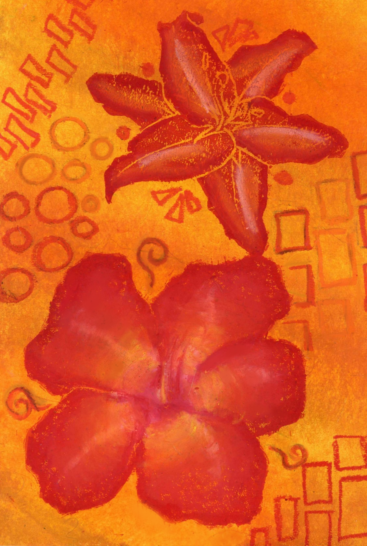 Untitled, 2025, Linoprint with gouache and oil pastel , 21 x 29.7 cm