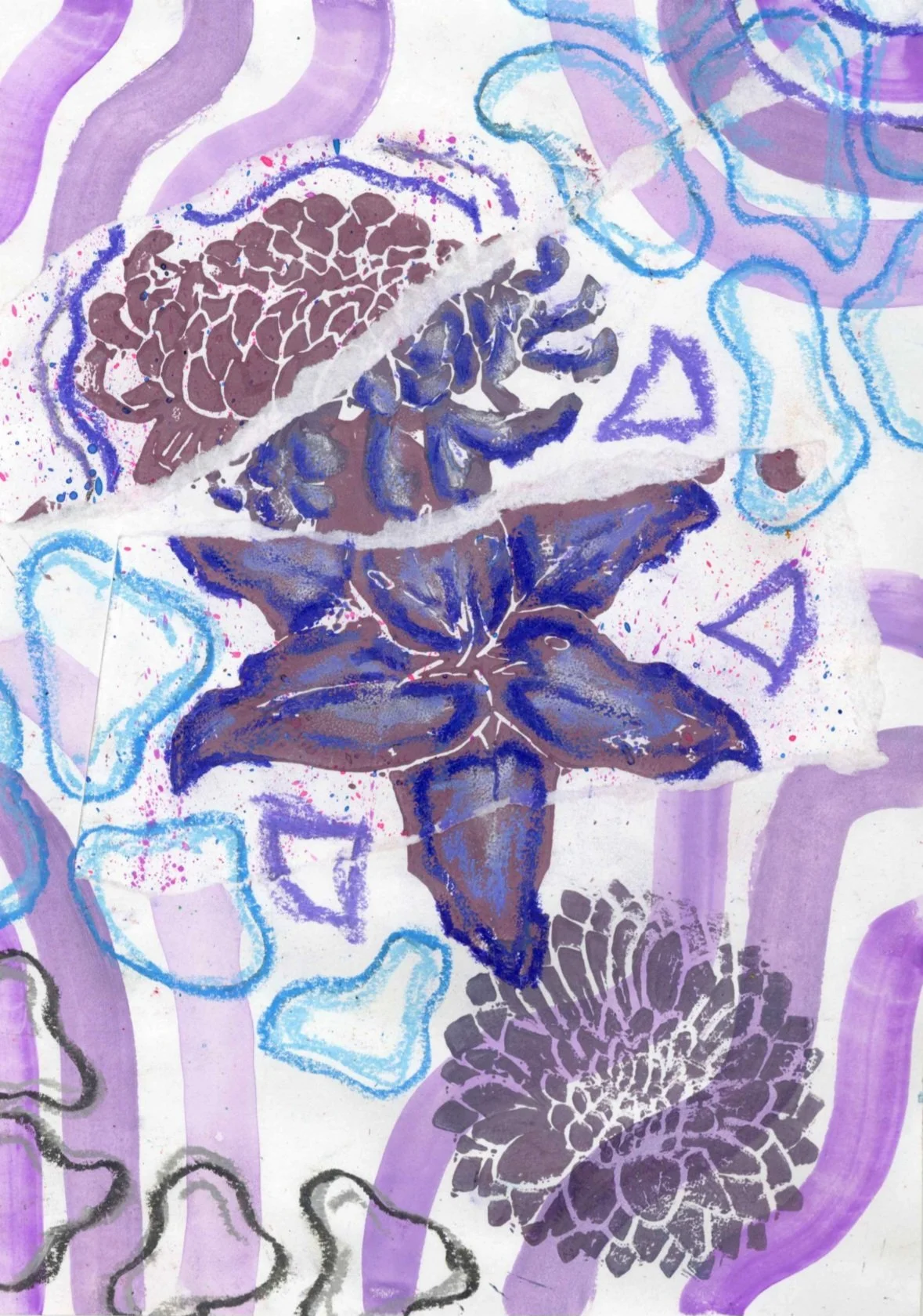 Untitled, 2024, Linoprint with oil pastels, 14.8 x 21.0 cm