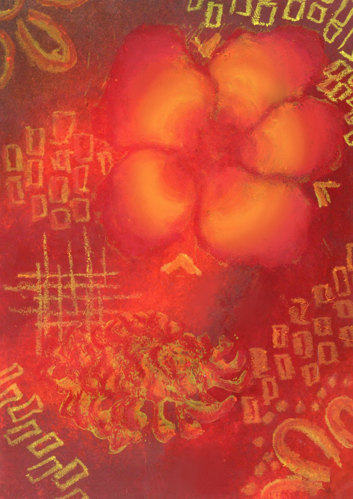 Untitled, 2025, Linoprint with gouache and oil pastel , 21 x 29.7 cm